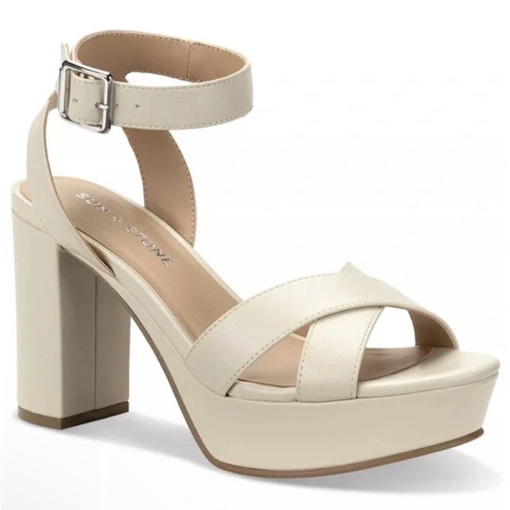 Sun + Stone Lillah Block heel Platform Dressy Sandals in Bone